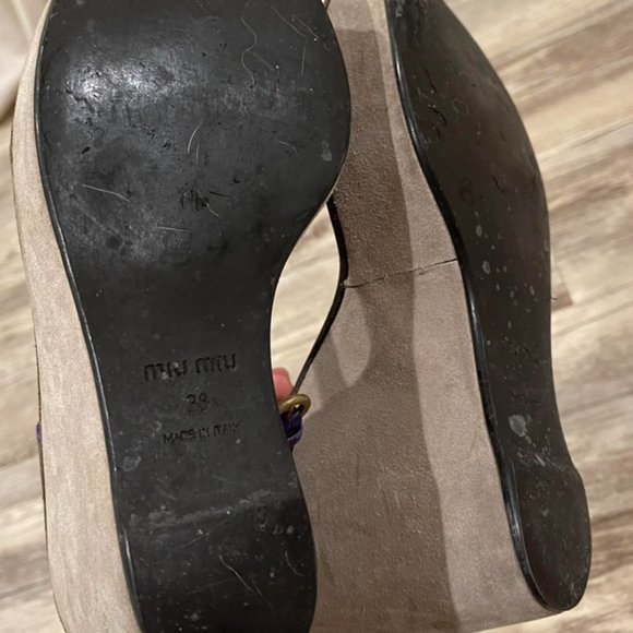 MIU MIU 90s/ 2000s boho hippie lace up platform wedge multi color leather woven - Picture 4 of 4